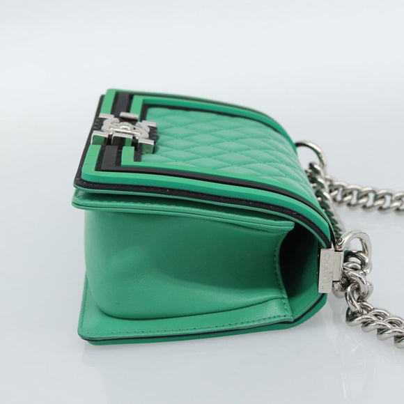 CHANEL Chain Matelasse Boy Chanel Bag Lamb Skin Green Silver CC Auth 184844SM