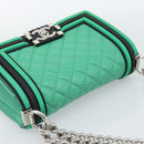 CHANEL Chain Matelasse Boy Chanel Bag Lamb Skin Green Silver CC Auth 184844SM-6