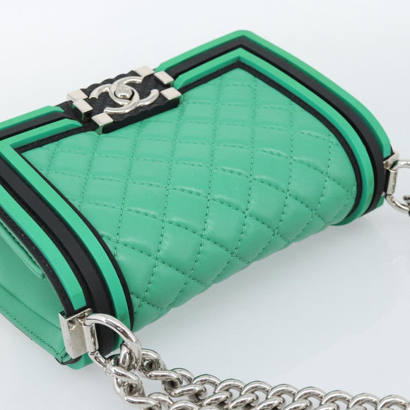 CHANEL Chain Matelasse Boy Chanel Bag Lamb Skin Green Silver CC Auth 184844SM