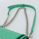 CHANEL Chain Matelasse Boy Chanel Bag Lamb Skin Green Silver CC Auth 184844SM-8