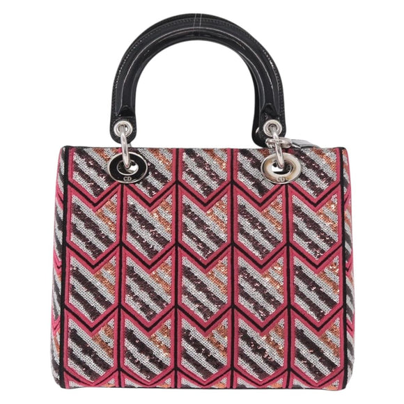 Christian Dior Canage Lady Dior Tote Bag Sequin 2way Pink Silver Auth 184845SM