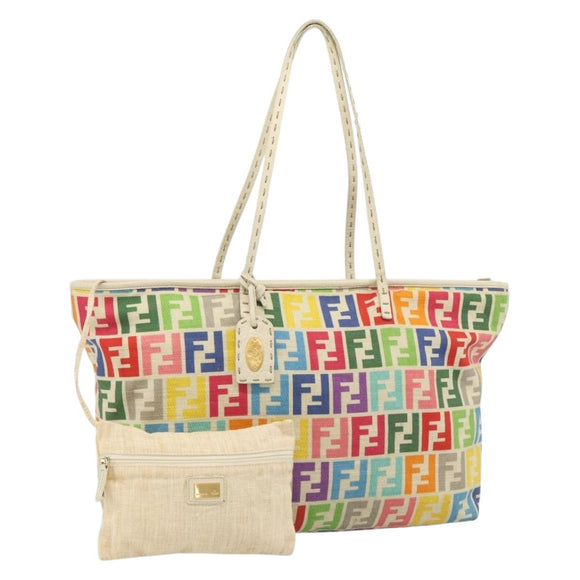 FENDI Zucca Canvas Celeria Tote Bag Multicolor Gold Auth 184862V