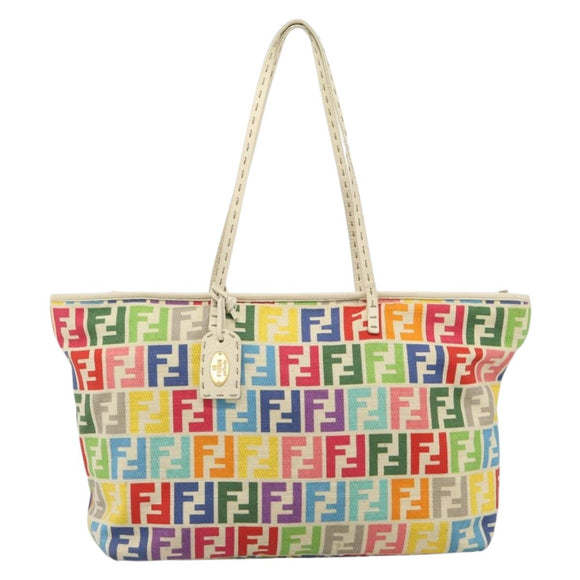FENDI Zucca Canvas Celeria Tote Bag Multicolor Gold Auth 184862V