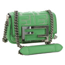 FENDI Nano Baguette Chain Shoulder Pouch Leather 2way green Auth 184863SAM-1