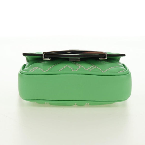 FENDI Nano Baguette Chain Shoulder Pouch Leather 2way green Auth 184863SAM