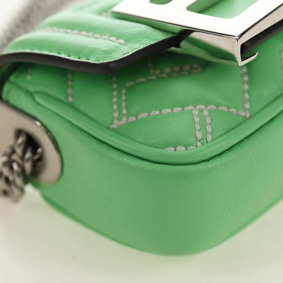 FENDI Nano Baguette Chain Shoulder Pouch Leather 2way green Auth 184863SAM