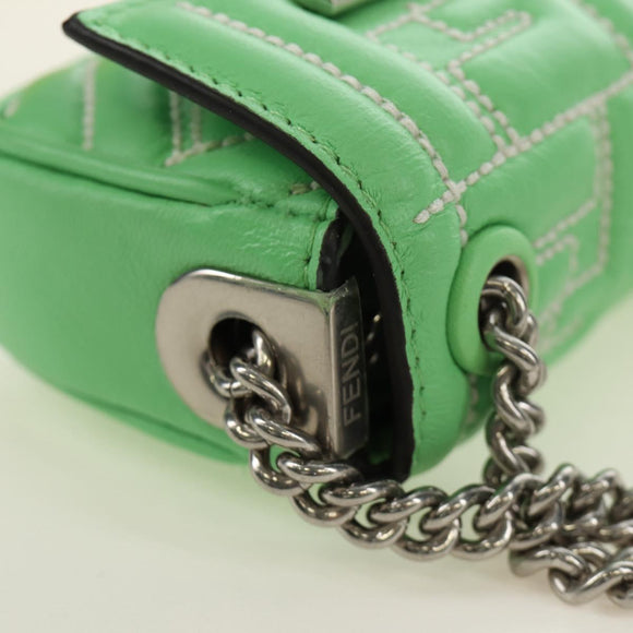 FENDI Nano Baguette Chain Shoulder Pouch Leather 2way green Auth 184863SAM