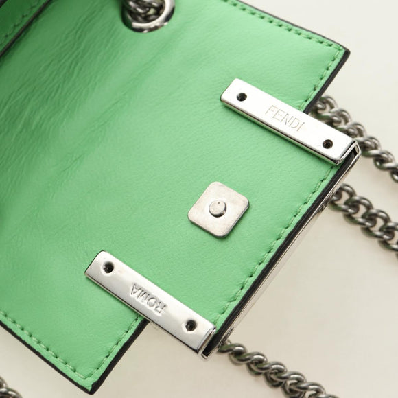 FENDI Nano Baguette Chain Shoulder Pouch Leather 2way green Auth 184863SAM