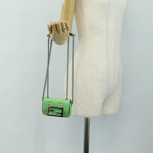 FENDI Nano Baguette Chain Shoulder Pouch Leather 2way green Auth 184863SAM