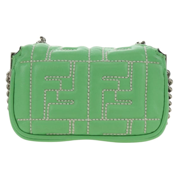 FENDI Nano Baguette Chain Shoulder Pouch Leather 2way green Auth 184863SAM