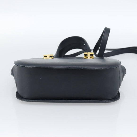 Salvatore Ferragamo Gancini Hand Bag Leather 2way Navy Gold Auth 184864V