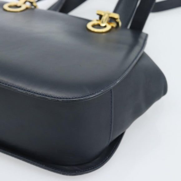 Salvatore Ferragamo Gancini Hand Bag Leather 2way Navy Gold Auth 184864V
