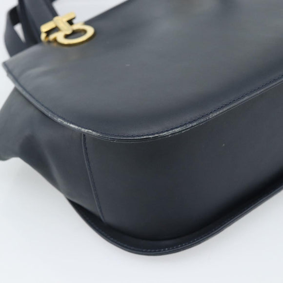 Salvatore Ferragamo Gancini Hand Bag Leather 2way Navy Gold Auth 184864V