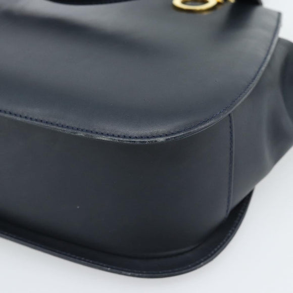 Salvatore Ferragamo Gancini Hand Bag Leather 2way Navy Gold Auth 184864V