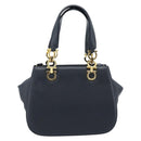 Salvatore Ferragamo Gancini Hand Bag Leather 2way Navy Gold Auth 184864V-2