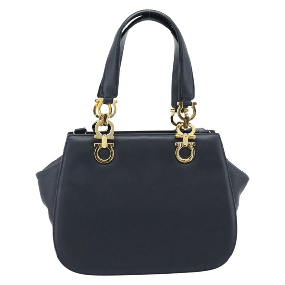 Salvatore Ferragamo Gancini Hand Bag Leather 2way Navy Gold Auth 184864V