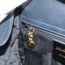 Salvatore Ferragamo Gancini Hand Bag Leather 2way Navy Gold Auth 184864V-20