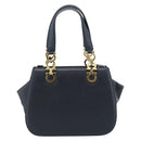 Salvatore Ferragamo Gancini Hand Bag Leather 2way Navy Gold Auth 184864V-3