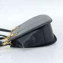 Salvatore Ferragamo Gancini Hand Bag Leather 2way Navy Gold Auth 184864V-4