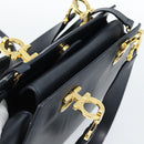 Salvatore Ferragamo Gancini Hand Bag Leather 2way Navy Gold Auth 184864V-6