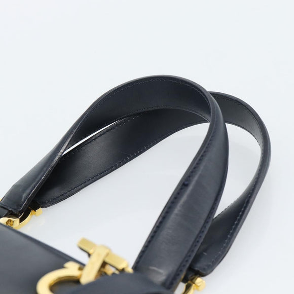 Salvatore Ferragamo Gancini Hand Bag Leather 2way Navy Gold Auth 184864V