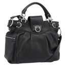 Salvatore Ferragamo Gancini Hand Bag Leather 2way Black Silver Auth 184865V-1