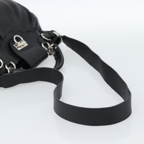 Salvatore Ferragamo Gancini Hand Bag Leather 2way Black Silver Auth 184865V