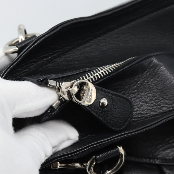 Salvatore Ferragamo Gancini Hand Bag Leather 2way Black Silver Auth 184865V