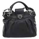 Salvatore Ferragamo Gancini Hand Bag Leather 2way Black Silver Auth 184865V-2