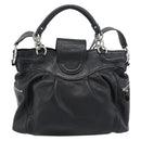 Salvatore Ferragamo Gancini Hand Bag Leather 2way Black Silver Auth 184865V-3