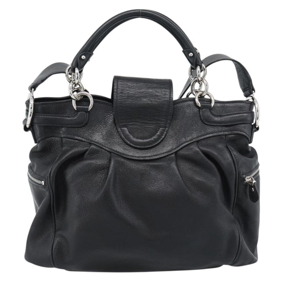 Salvatore Ferragamo Gancini Hand Bag Leather 2way Black Silver Auth 184865V