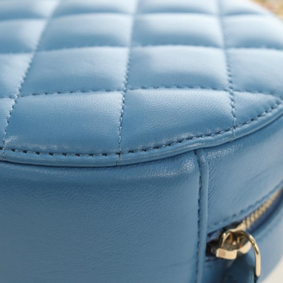 CHANEL Matelasse Chain Shoulder Bag Lamb Skin Light Blue Gold CC Auth 184868SM