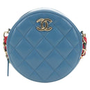 CHANEL Matelasse Chain Shoulder Bag Lamb Skin Light Blue Gold CC Auth 184868SM-2
