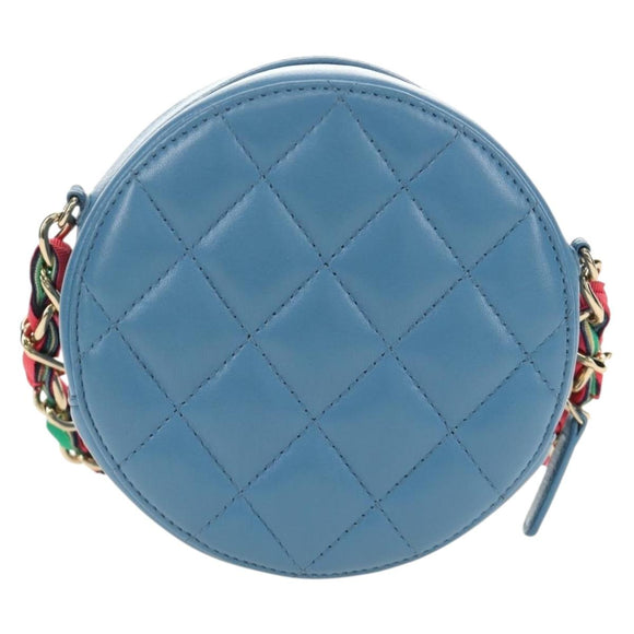 CHANEL Matelasse Chain Shoulder Bag Lamb Skin Light Blue Gold CC Auth 184868SM