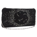 CHANEL Camelia Chain Shoulder Bag Satin Black Silver CC Auth 184869SM-1