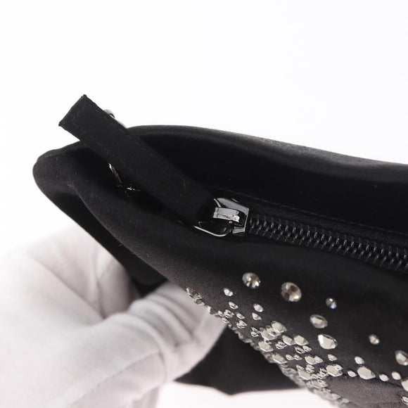 CHANEL Camelia Chain Shoulder Bag Satin Black Silver CC Auth 184869SM