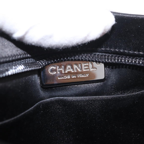CHANEL Camelia Chain Shoulder Bag Satin Black Silver CC Auth 184869SM