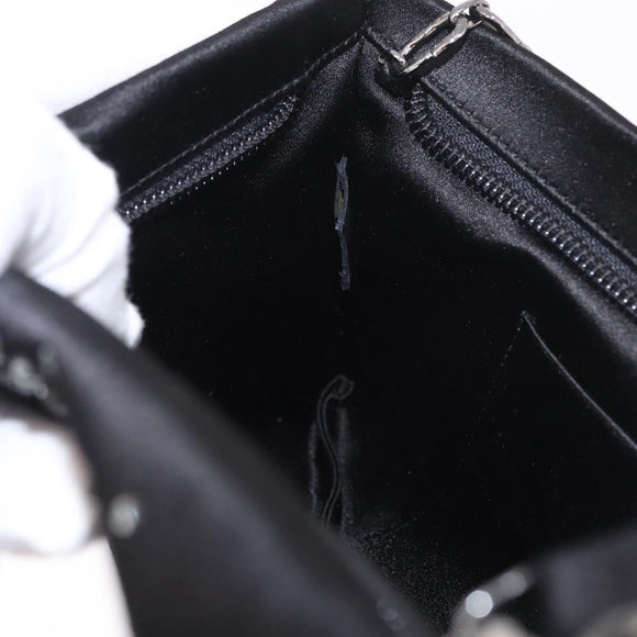 CHANEL Camelia Chain Shoulder Bag Satin Black Silver CC Auth 184869SM