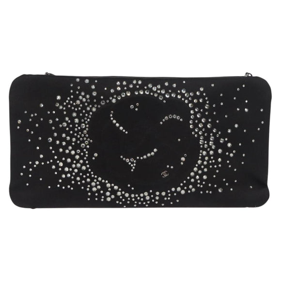 CHANEL Camelia Chain Shoulder Bag Satin Black Silver CC Auth 184869SM