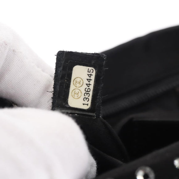 CHANEL Camelia Chain Shoulder Bag Satin Black Silver CC Auth 184869SM