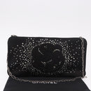 CHANEL Camelia Chain Shoulder Bag Satin Black Silver CC Auth 184869SM-22