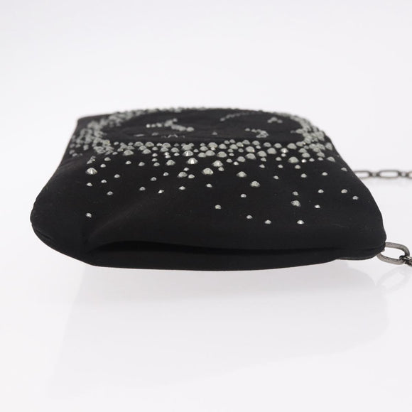 CHANEL Camelia Chain Shoulder Bag Satin Black Silver CC Auth 184869SM