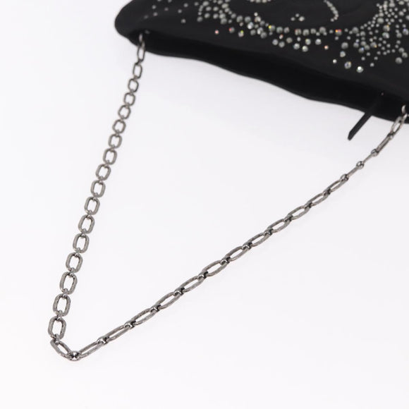 CHANEL Camelia Chain Shoulder Bag Satin Black Silver CC Auth 184869SM