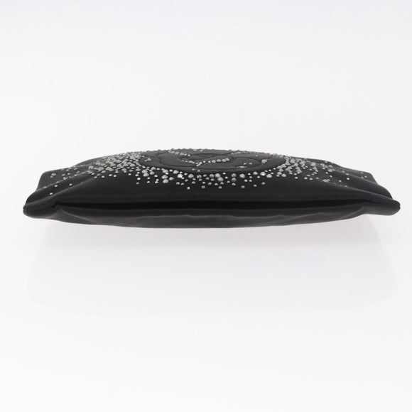 CHANEL Camelia Chain Shoulder Bag Satin Black Silver CC Auth 184869SM