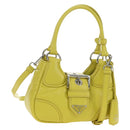 PRADA Hand Bag Leather 2way Yellow Silver Auth 184870SAM-1