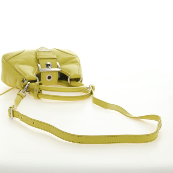 PRADA Hand Bag Leather 2way Yellow Silver Auth 184870SAM