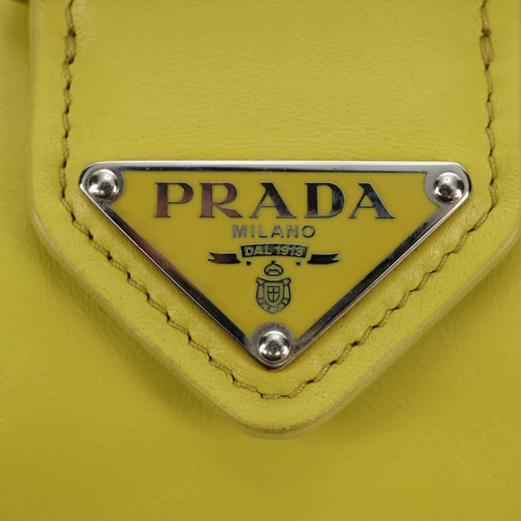 PRADA Hand Bag Leather 2way Yellow Silver Auth 184870SAM
