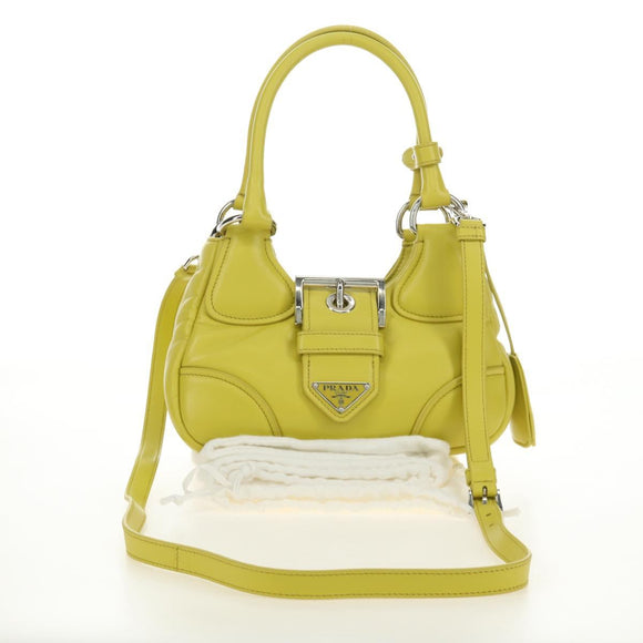 PRADA Hand Bag Leather 2way Yellow Silver Auth 184870SAM