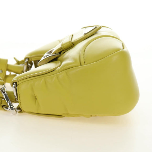 PRADA Hand Bag Leather 2way Yellow Silver Auth 184870SAM