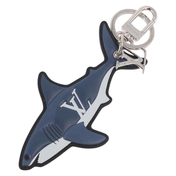 LOUIS VUITTON Porte Cles LV Shark Charm Leather Blue MP2978 LV Auth 184879M